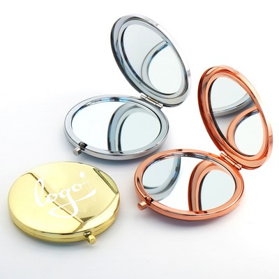 Metallic Round Double-Sided Compact Mirror