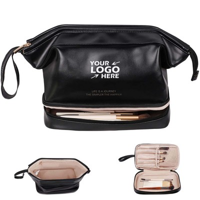 PU Leather Double Layer Cosmetic Bag