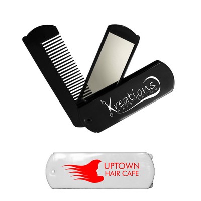 Union Printed - Oblong Travel Folding Mirror and Comb Set - 1-Color Print