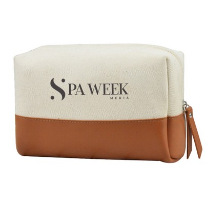 Pu Leather & Canvas Zipper Cosmetic Bag Makeup Pouch