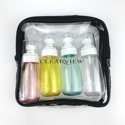 Clear PVC Cosmetic Pouch Bag For Toiletry Bottles With Piping Edging