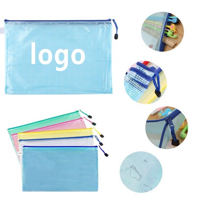A4 PVC Grid Zipper File Document Bag