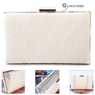 Satin White Lace Evening Clutch Bag