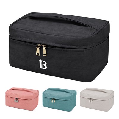 PU Leather Waterproof Dual Zipper Makeup Bag
