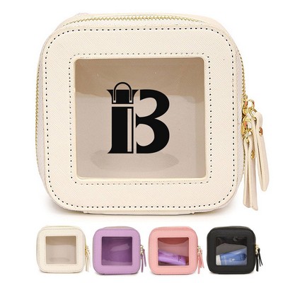 Compact Waterproof Transparent Pu Makeup Bag