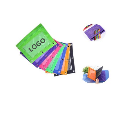 3 Ring Binder Oxford Zipper Pencil Pouch With PVC Window