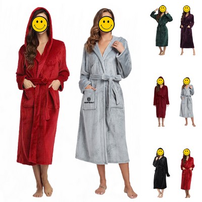 Flannel Hooded Kimono Bath Robe Gown