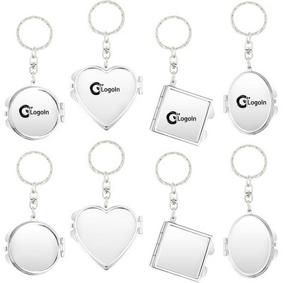 Portable Mini Metal Folding Mirror Compact Cosmetic Mirror with Keychain