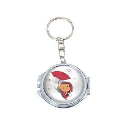 Epoxy Logo Small Round Shaped Keychain Style Double Sided Mirror