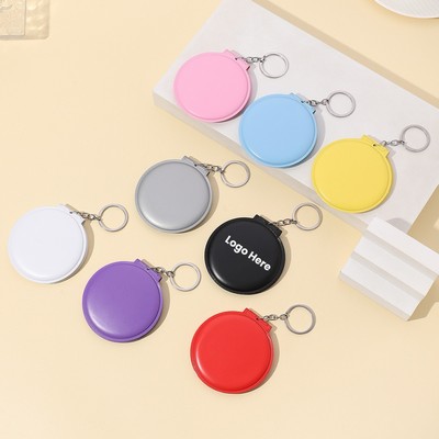 Round Leather Double Sided Makeup Mirror With Keychain