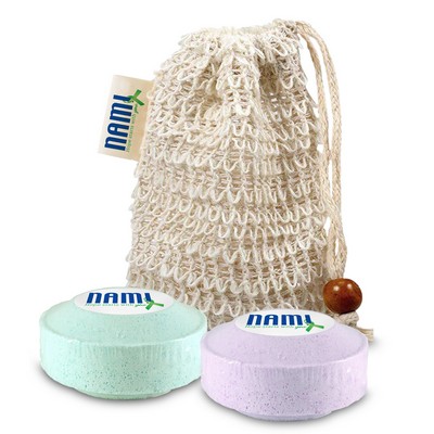 Loofah Bag with 2 Shower Steamers & Sewn-in Tag