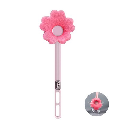 Flower Shaped Long Handle Sponge Cup Brush