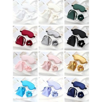 3-Piece Silk Satin Sleep Eye Mask W/Hair Scrunchie and Drawstring Pouch Set