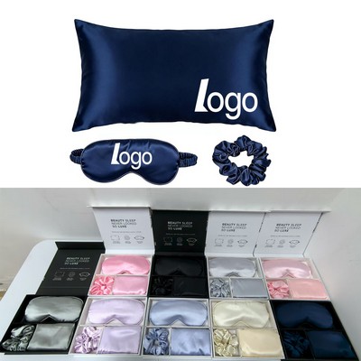 Luxury Satin Sleep Set Gift Box W/ Eye Mask Pillowcase & Hair Tie 9''X8''X2''