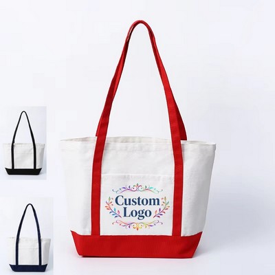 Cotton Boat Tote with Pocket