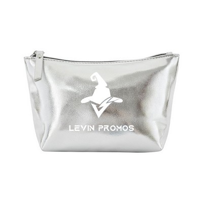 Metallic Silver PU Leather Cosmetic Bag