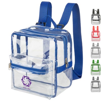 Mini Clear PVC Transparent Backpack with Front Accessory Pocket (11"x5")