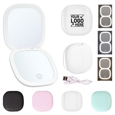 Rechargeable Compact Travel Mirror with light 1X/10X Magnifying Double Sided Dimmable