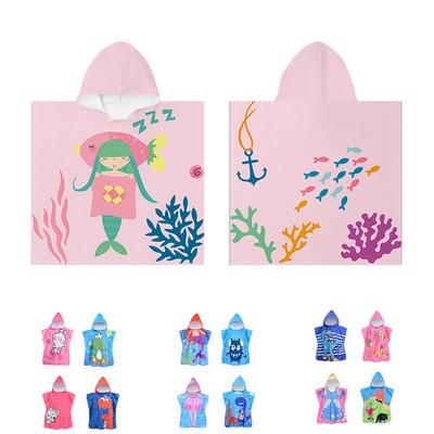 Full Color Kids Hooded Bath Poncho Cape Towel Wrap