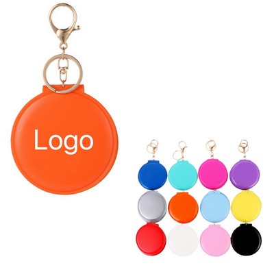 Double Sided Round Leather Makeup Mirror with Key Chain