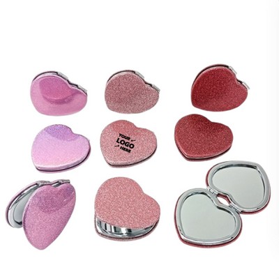 Heart Shaped Glitter Folding Cosmetic Mirror