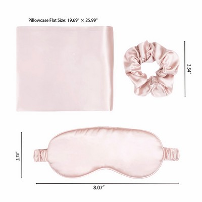 3 Piece Satin Faux Silk Charmeuse Sleep Set W/ Mask Scrunchie Pillowcase