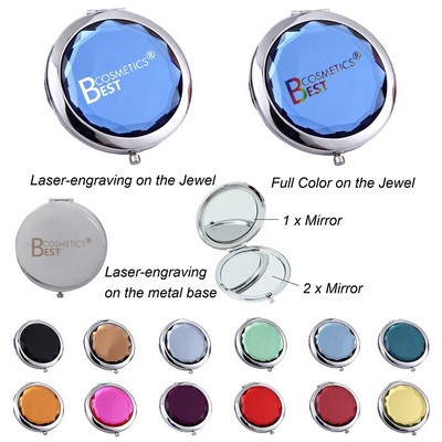 Jewel Compact Mirror-Silver Metal Base
