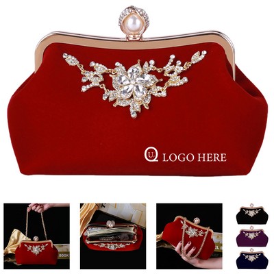 Diamond-Encrusted Velvet Evening Clutch Bag