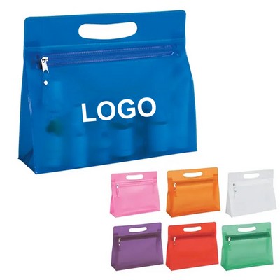 PVC Water Resistan Zipper Makeup Die Cut Vanity Frosted Bag