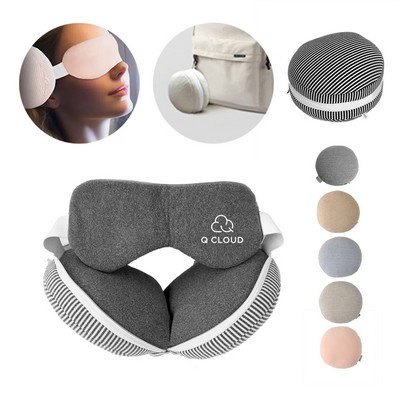 2-in-1 Foldable Breathable Travel Neck Pillow with Eye Mask