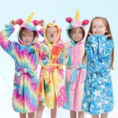 Cozy Coral Velvet Hooded Robe Kid Ultra Soft Bathrobe Warmth