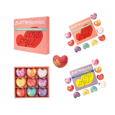 9Pcs Love Shape Essential Oil Bubble Bath Balls Set