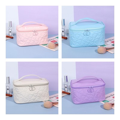Glazed PU Embossed Heart Shape Cosmetic Bag Bathroom bag