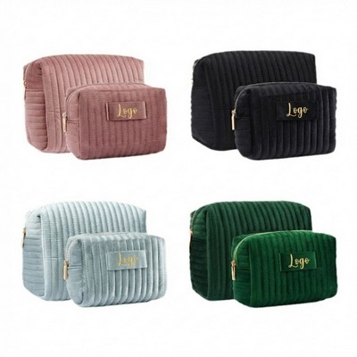 Quilted Velvet Cosmetic Pouch - Small