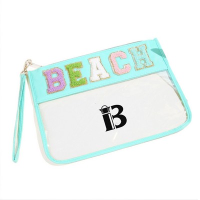 Waterproof Chenille Letter Clear PVC Cosmetic Bag