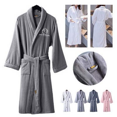 Peach Skin & Coral Fleece Blend Double-Layer Hooded Bathrobe