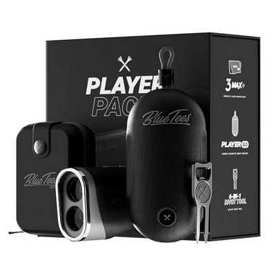 Blue Tees Golf Player Pack GO Bundle - Series 3 Max+ Rangefinder with Premium Case, The Player GO...