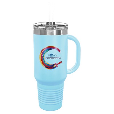 Polar Camel 40 oz. Light Blue Travel Mug with Handle, Straw Included