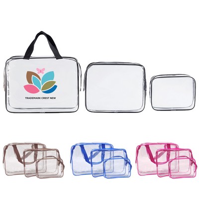 PVC Clear Waterproof Cosmetic Bag Set W/ Zipper Closure