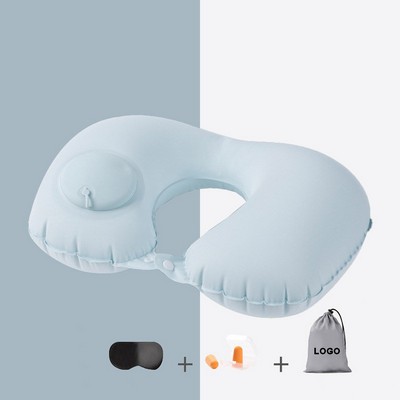 Cool U-Shaped Inflatable Travel Pillow with Eye Mask,Earplugs and Carry Bag