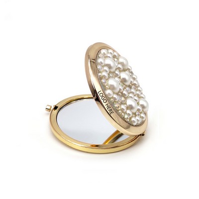 Round Cosmetic Mirror w/Pearl Lid