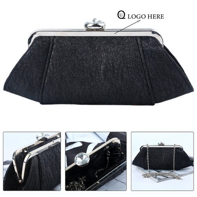 Lustrous Black Satin Evening Clutch Bag