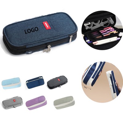 Large Canvas Pencil Case Multi Compartment School Office