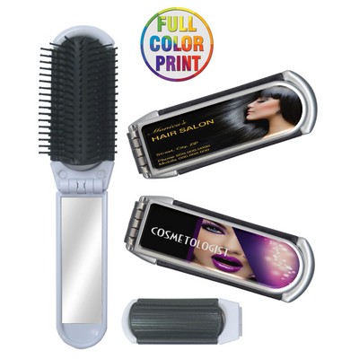 Union Printed - Folding Hair Brush and Mirror Set - Full-Color Dome Logo
