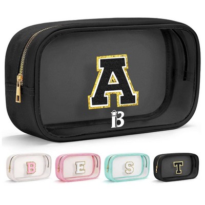 PVC and PU Leather Clear Makeup Bag W/ Initial Letter