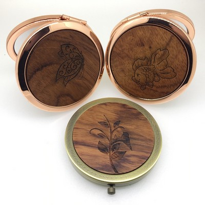 Mini Wooden Round Compact Mirror