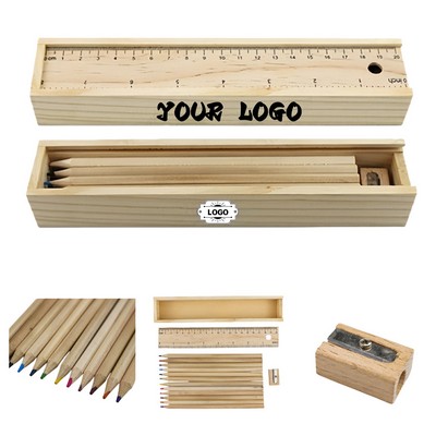 12-Piece Colored Pencil Wooden Set With Ruler And Pencil Sharpener