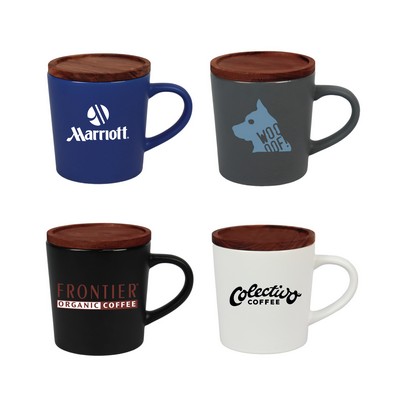 Earth 16 oz Stone Ceramic Mug with Wood Lid