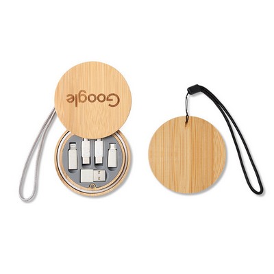 Round Bamboo Multi-Function Charging Cable Kit