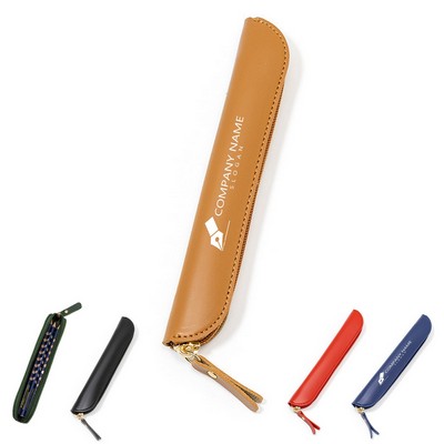 Vintage Pu Leather Pencil Case Pen Sleeve Zipper Storage Bag